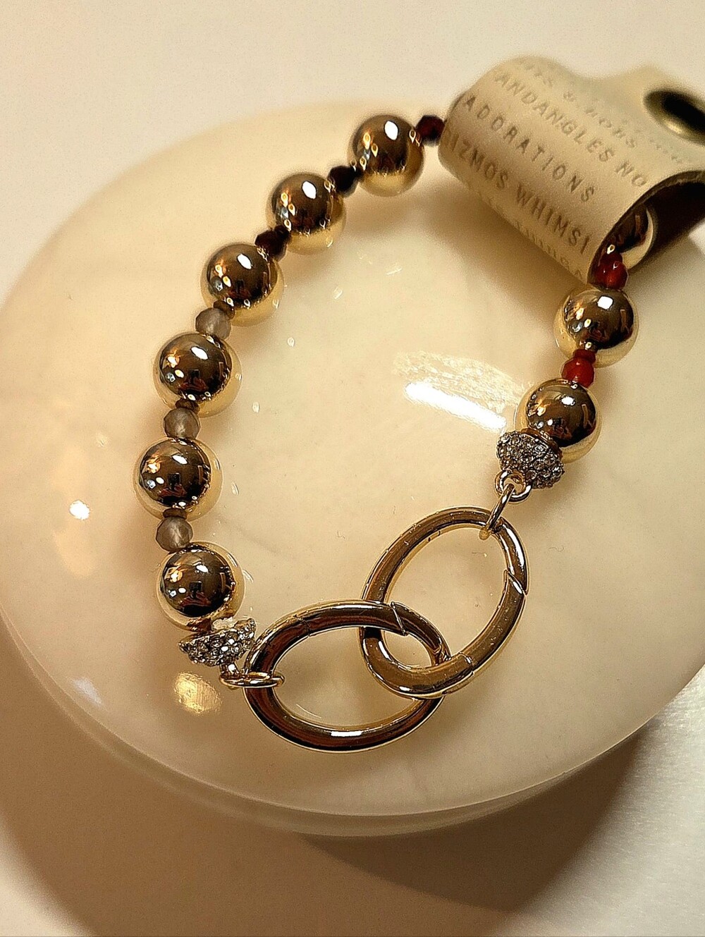 Anthropologie Gold Beaded Link Bracelet with Pave Accents 🎁🔥